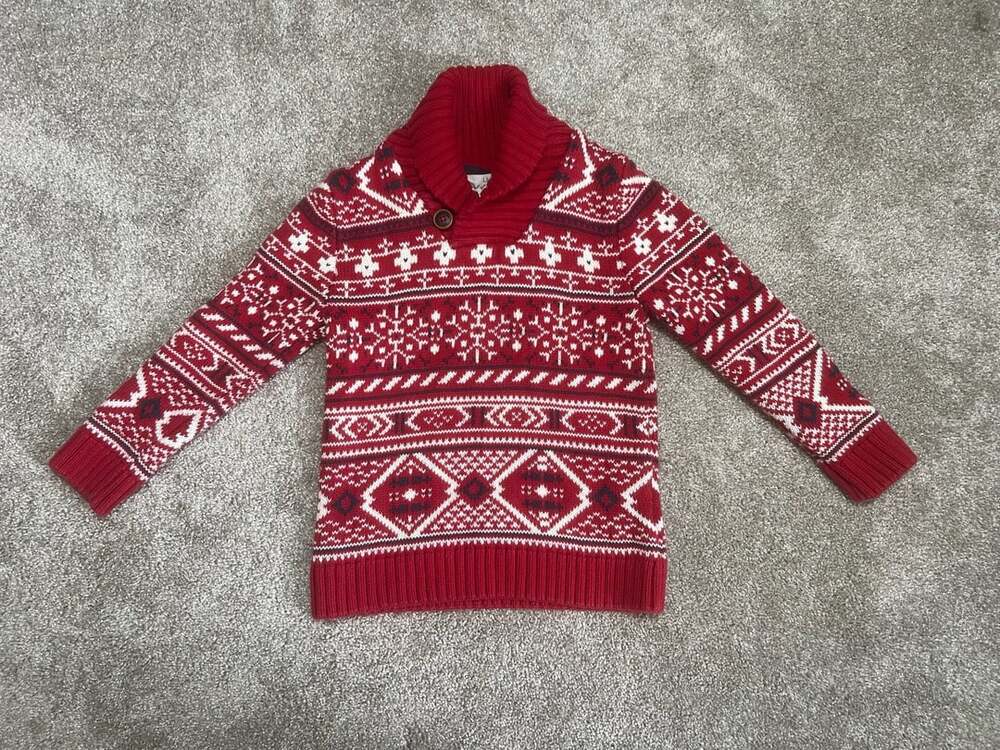 H&M L.O.G.G. Fair Isle Sweater Size US 4-6Y Red Christmas Winter Knit
